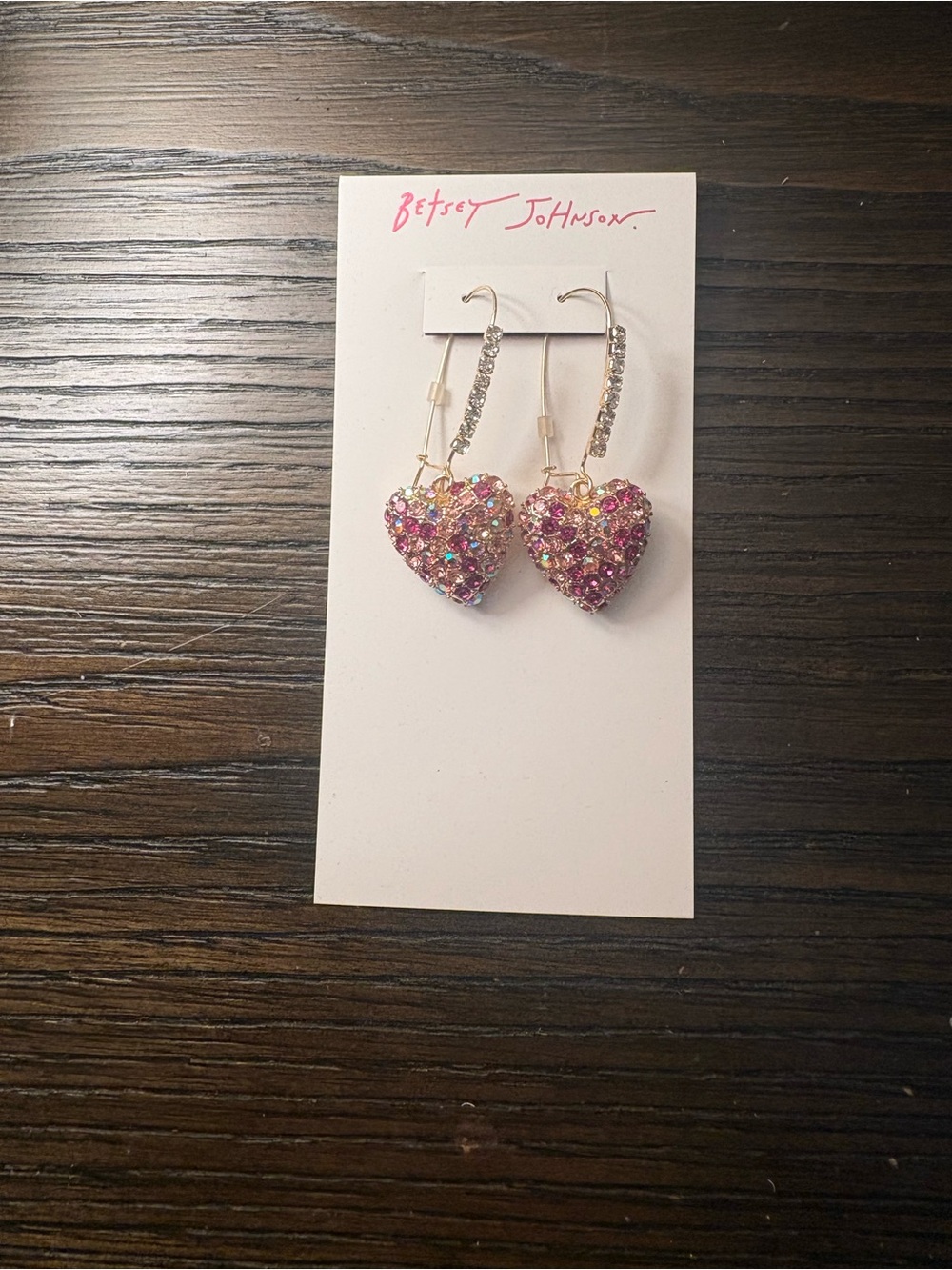 NEW Betsey Johnson Pink Heart Drop Earrings